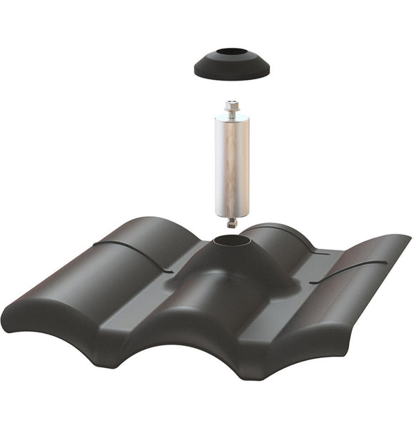 Pegasus W-Tile Flashing w/ Post & EPDM Boot - Black
