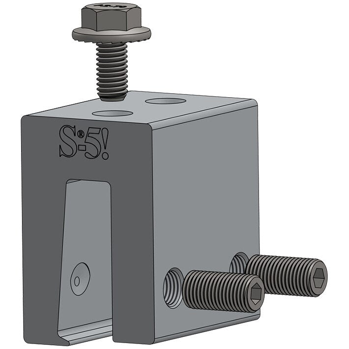 S-5! S-5-N 1.5 The S-5-N 1.5 clamp with an angular throat accommodates some 1.5" nail strip profiles, such as Schelbach, minimizing the need to field crimp