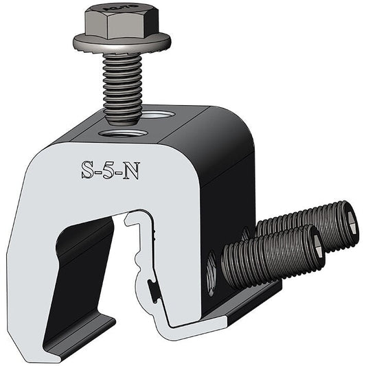 S-5! S-5-N The S-5-N (standard) clamp is the best choice for snow retention and other heavy and load-critical applications. It is designed for use on the most popular 1" nail strip metal roofs