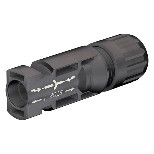 Staubli PV-KST4/6I-UR - MC4 Male (plug) cable coupler, #10/12 AWG, Cable Outer Diameter: 5-6 mm, Crimp Opening: 5.8 mm, Cable Cross Section: 4-6 mm². Typically used for Residential applications